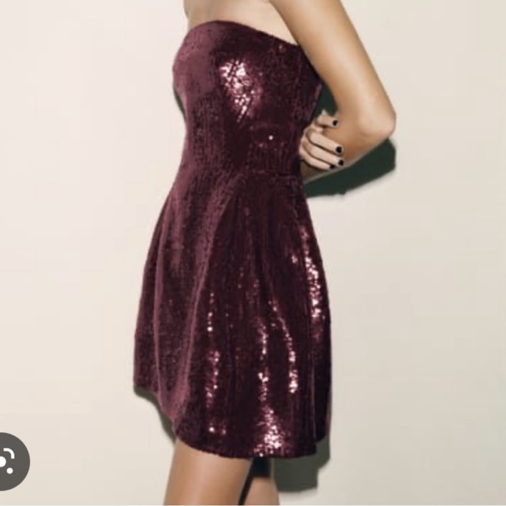Zara Wine Sequin Burgundy Mini Dress - Picture 2 of 3
